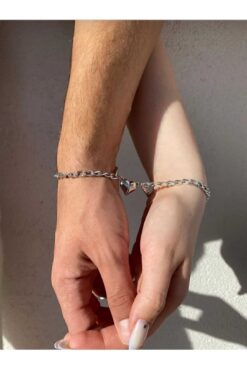GLANZEND 2'li Mıknatıslı Kalp Sevgili Çift Bilekliği Kalp Bileklik 14 Şubat Sevgililer Günü Hediyesi