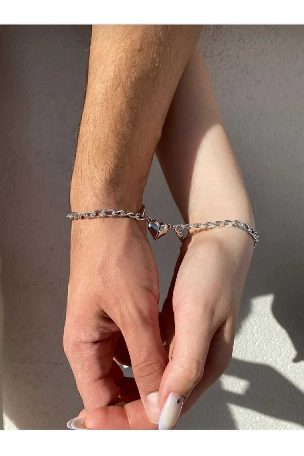 GLANZEND 2'li Mıknatıslı Kalp Sevgili Çift Bilekliği Kalp Bileklik 14 Şubat Sevgililer Günü Hediyesi