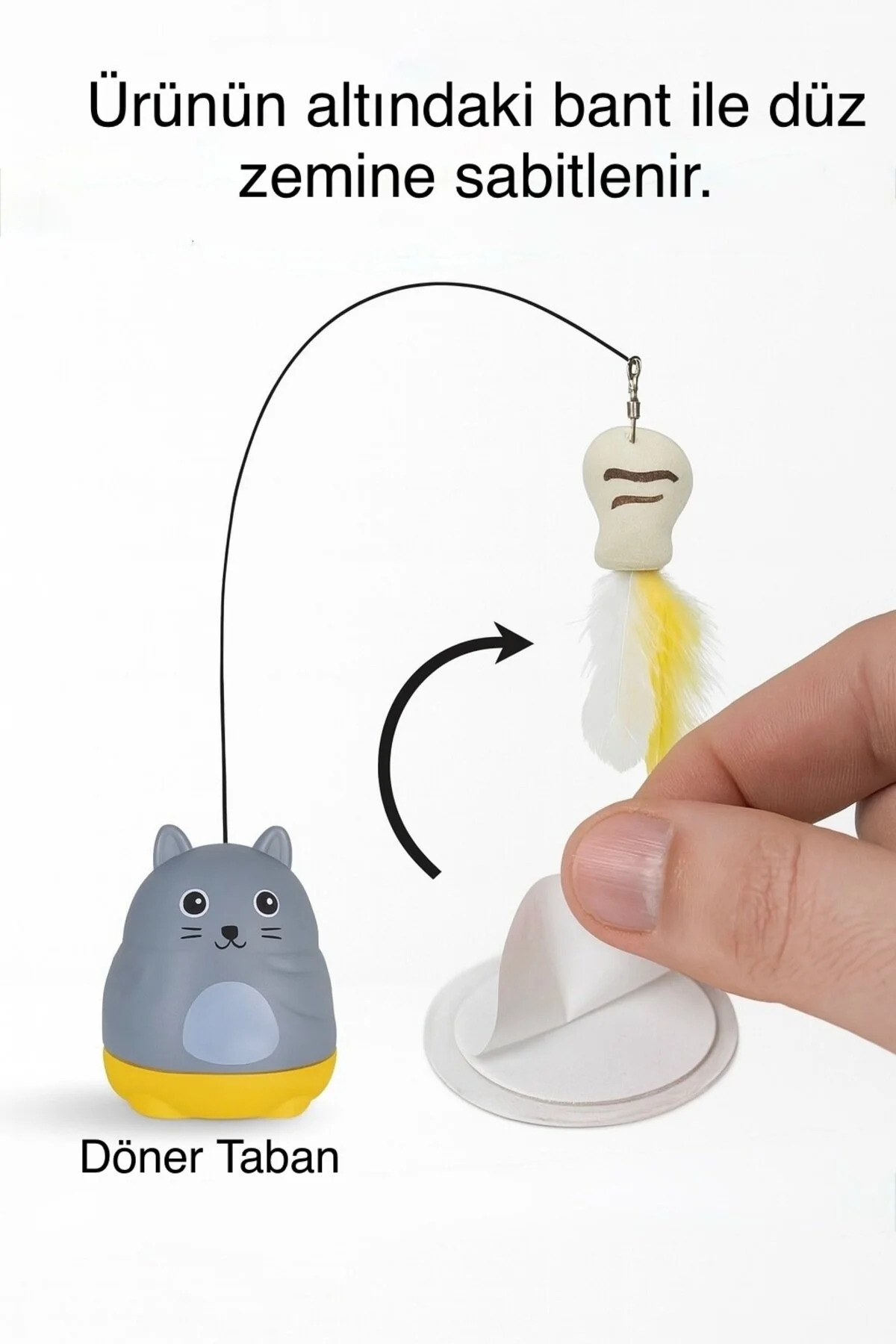 TİNEKE Kediler İçin Yere Yapışkan Tabanlı Tüylü Oyun Oltası Eğlenceli Hareketli Kedi Oyuncağı OLTACI KEDİ - Görsel 2