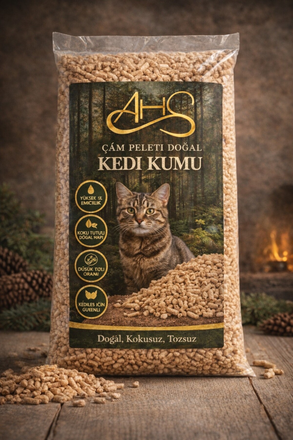 AHS Çam Peleti Kedi Kumu | Doğal, Ekonomik, Yüksek Emicilik, Çam Kokulu 15 Kg 30 Litre - Görsel 3