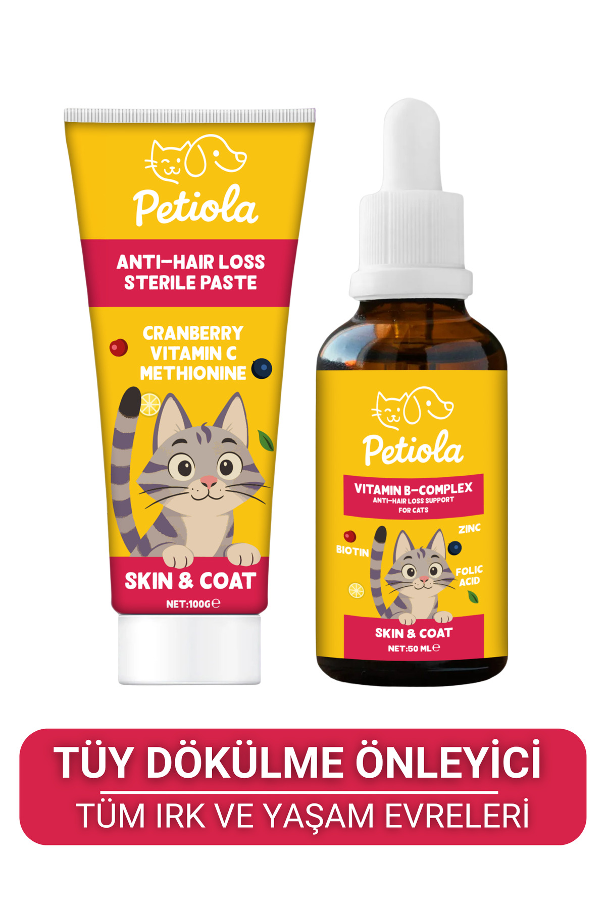 Petiola Tüy Dökülmesini Önleyici ve Tüy Sağlığını Destekleyici, Tüy Yumağı Ve Kusma Önleyici Set