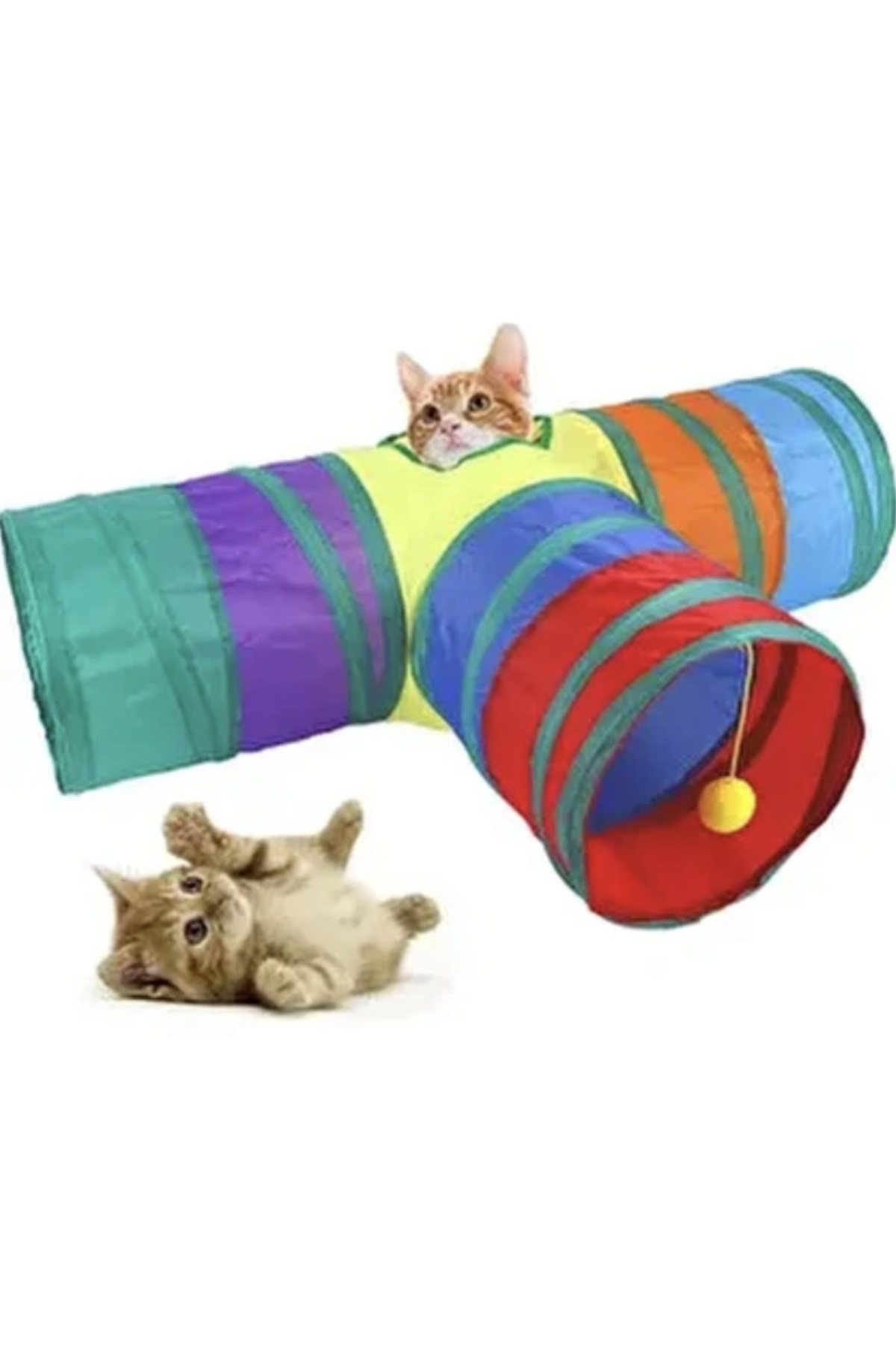 minossa 3 Yollu Renkli Katlanır Kedi Ve Köpek Oyun Tüneli, Eğlenceli Evcil Hayvan - Görsel 3