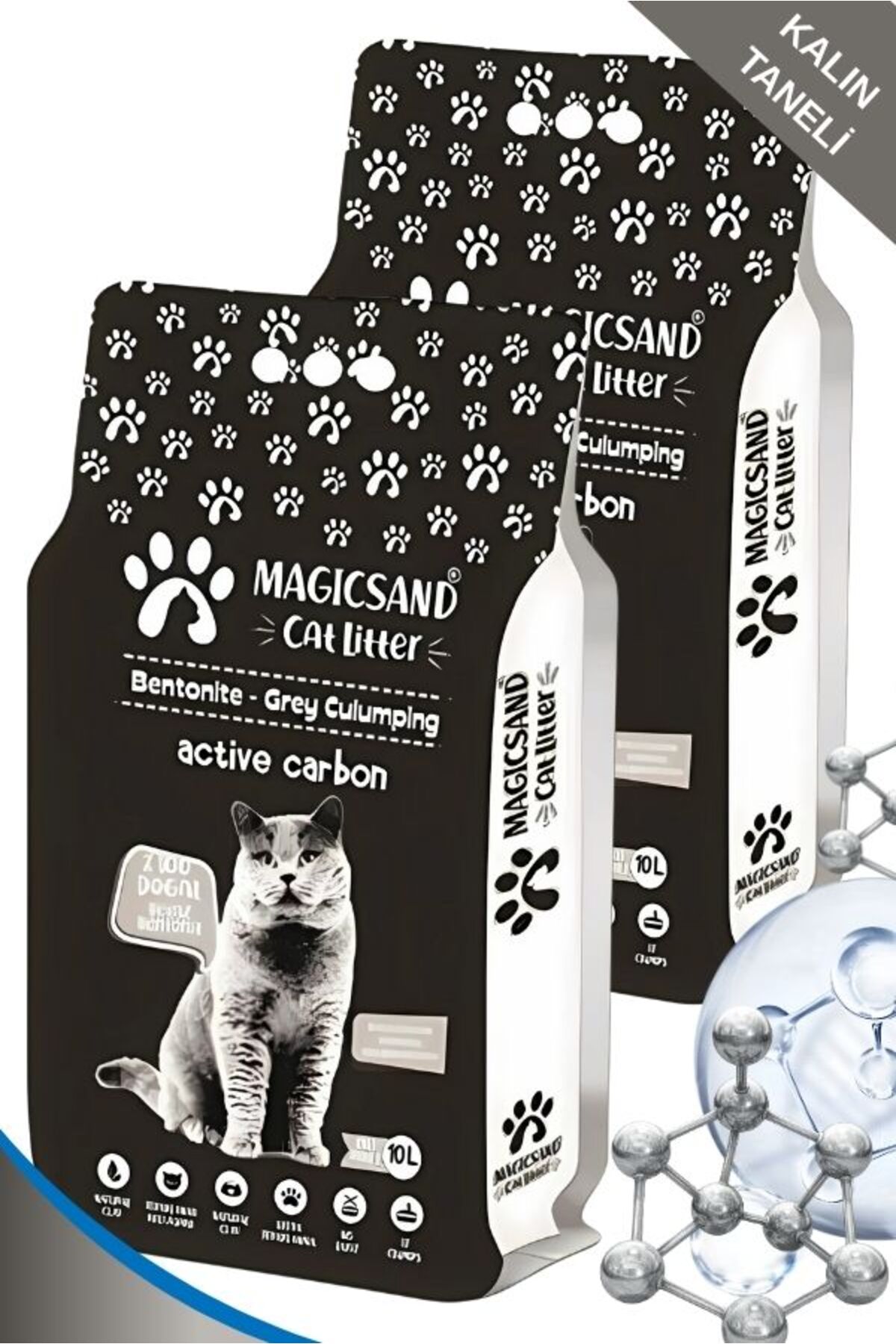 magicsand Aktif Karbon Kalın Taneli 10lt x 2 adet Bentonit Kedi Kumu