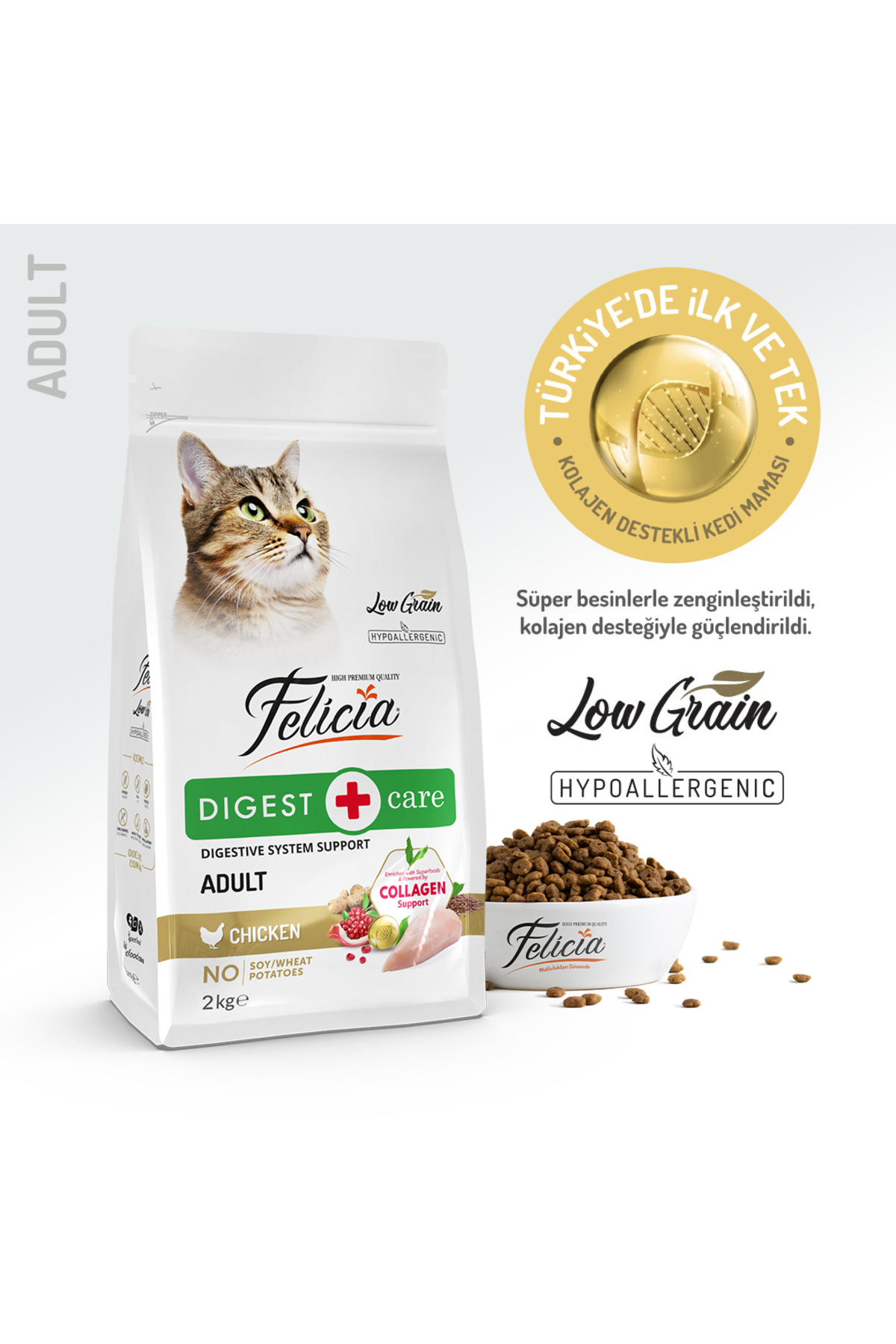 Felicia Kolajen Destekli Hipoalerjenik Tavuklu Yetişkin Kedi Maması 2KG