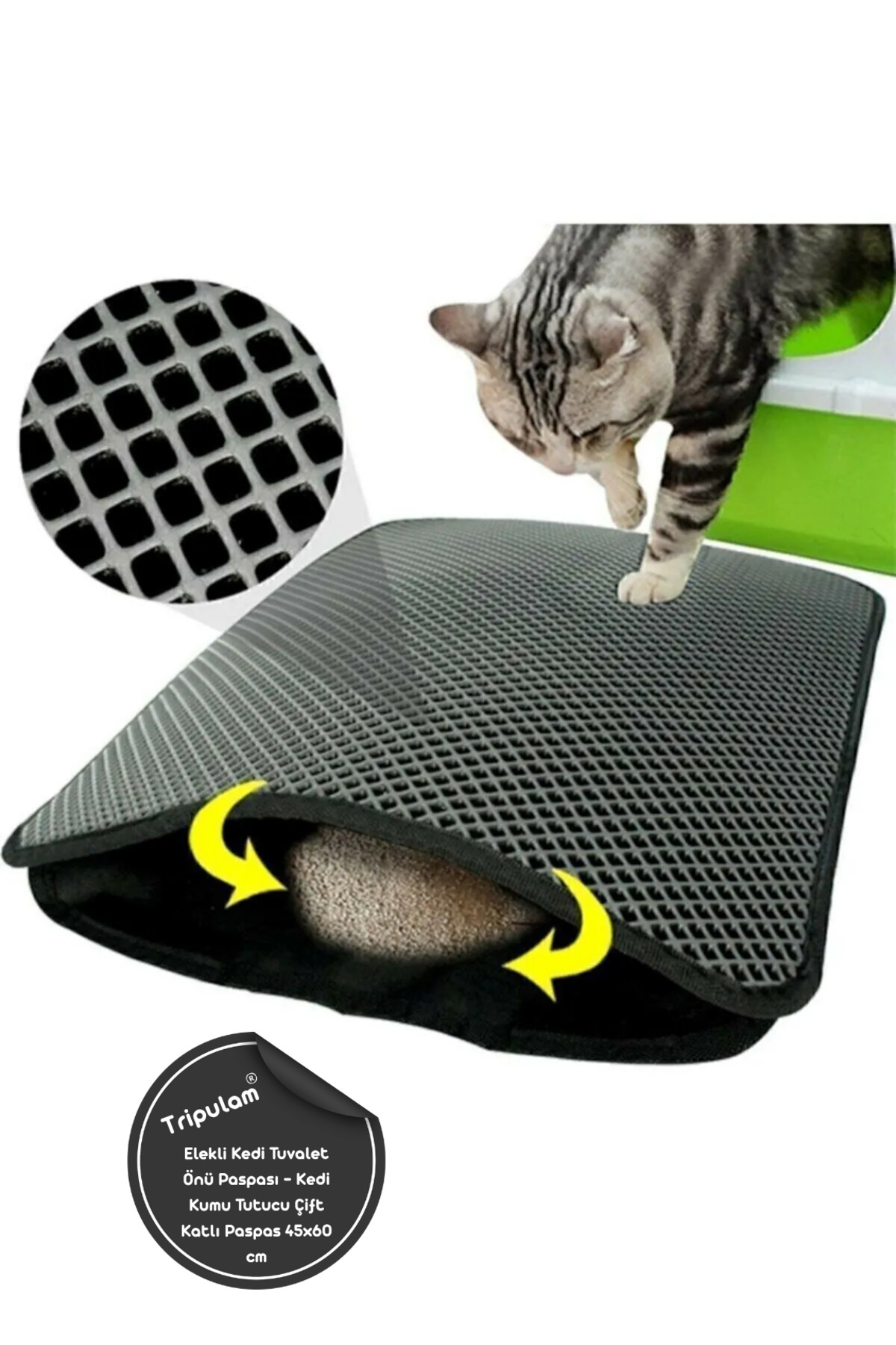 TRİPULAM Elekli Kedi Tuvalet Önü Paspası – Kedi Kumu Tutucu Çift Katlı Paspas 40x60 cm