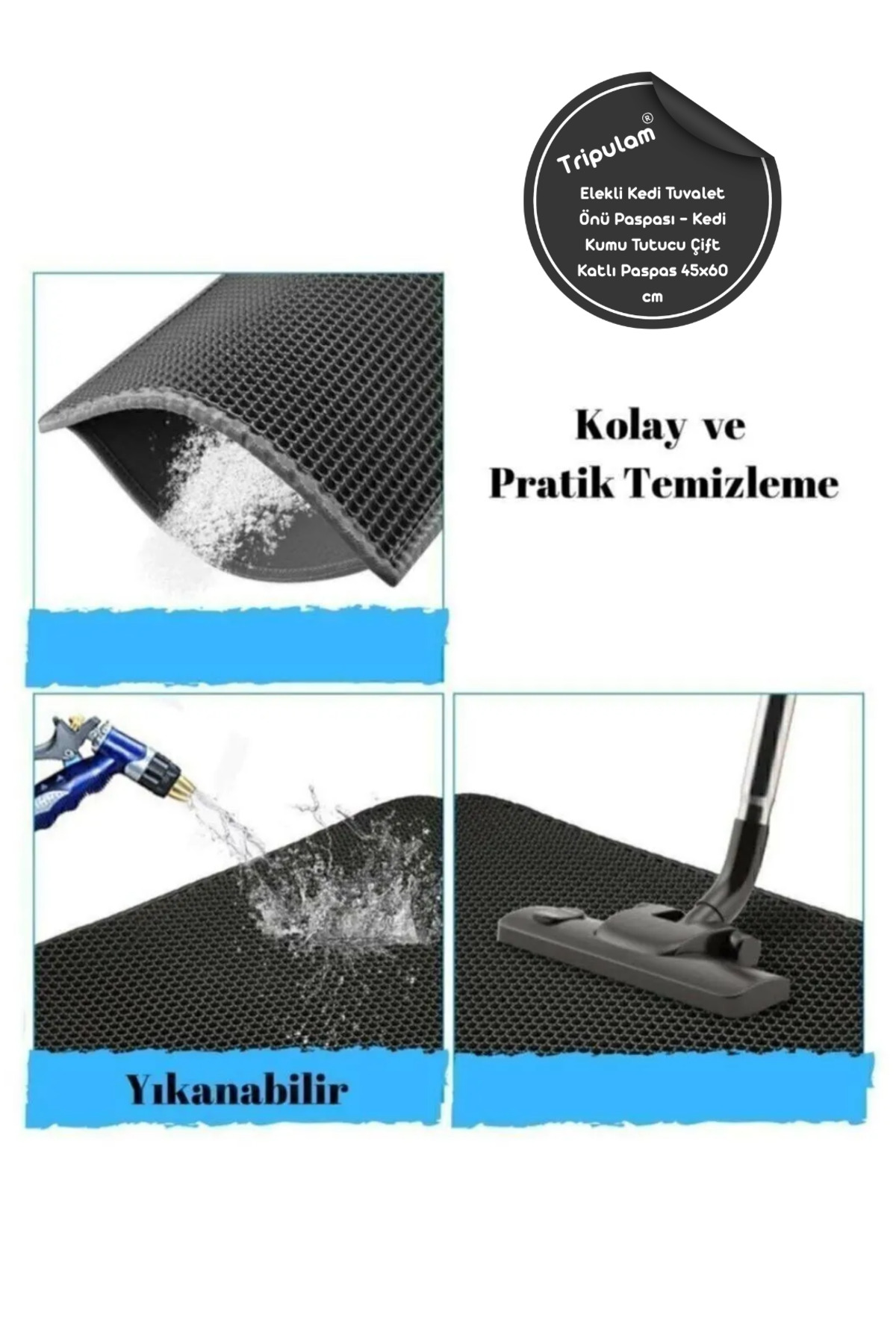 TRİPULAM Elekli Kedi Tuvalet Önü Paspası – Kedi Kumu Tutucu Çift Katlı Paspas 40x60 cm - Görsel 2
