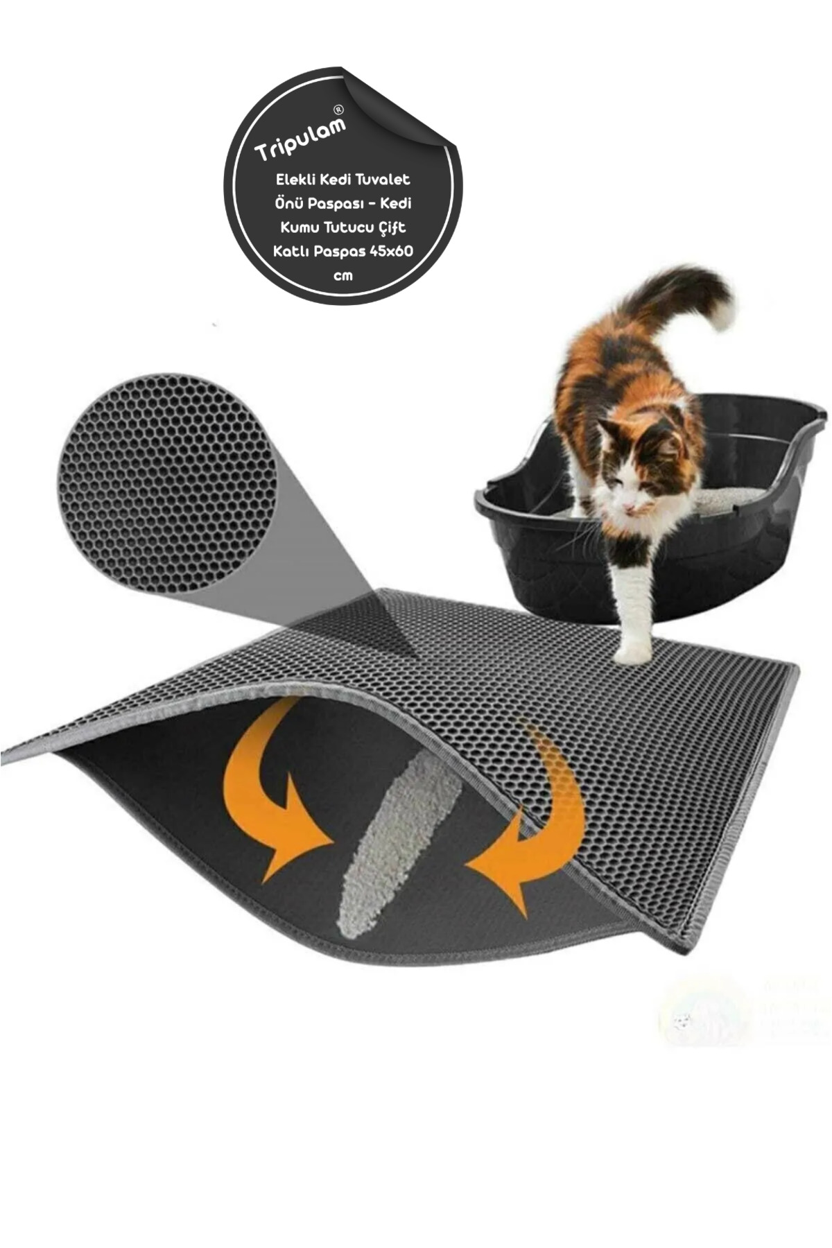 TRİPULAM Elekli Kedi Tuvalet Önü Paspası – Kedi Kumu Tutucu Çift Katlı Paspas 40x60 cm - Görsel 3