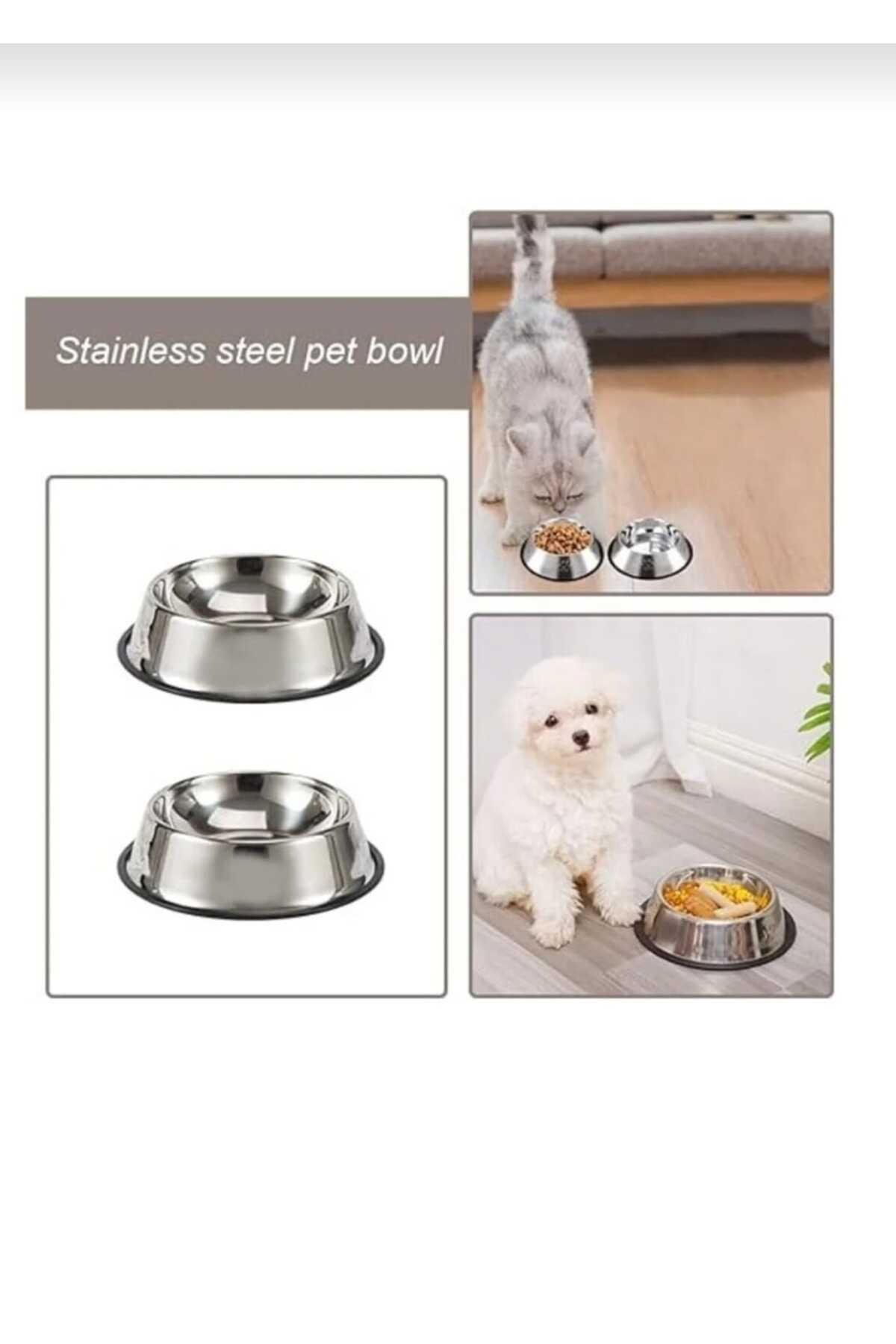 NEWSTORE HOME 2 Adet Büyük Boy Paslanmaz Çelik Mama Ve Su Kabı, Kaymaz Alt Taban 33 Cm (2000 ML - Görsel 3