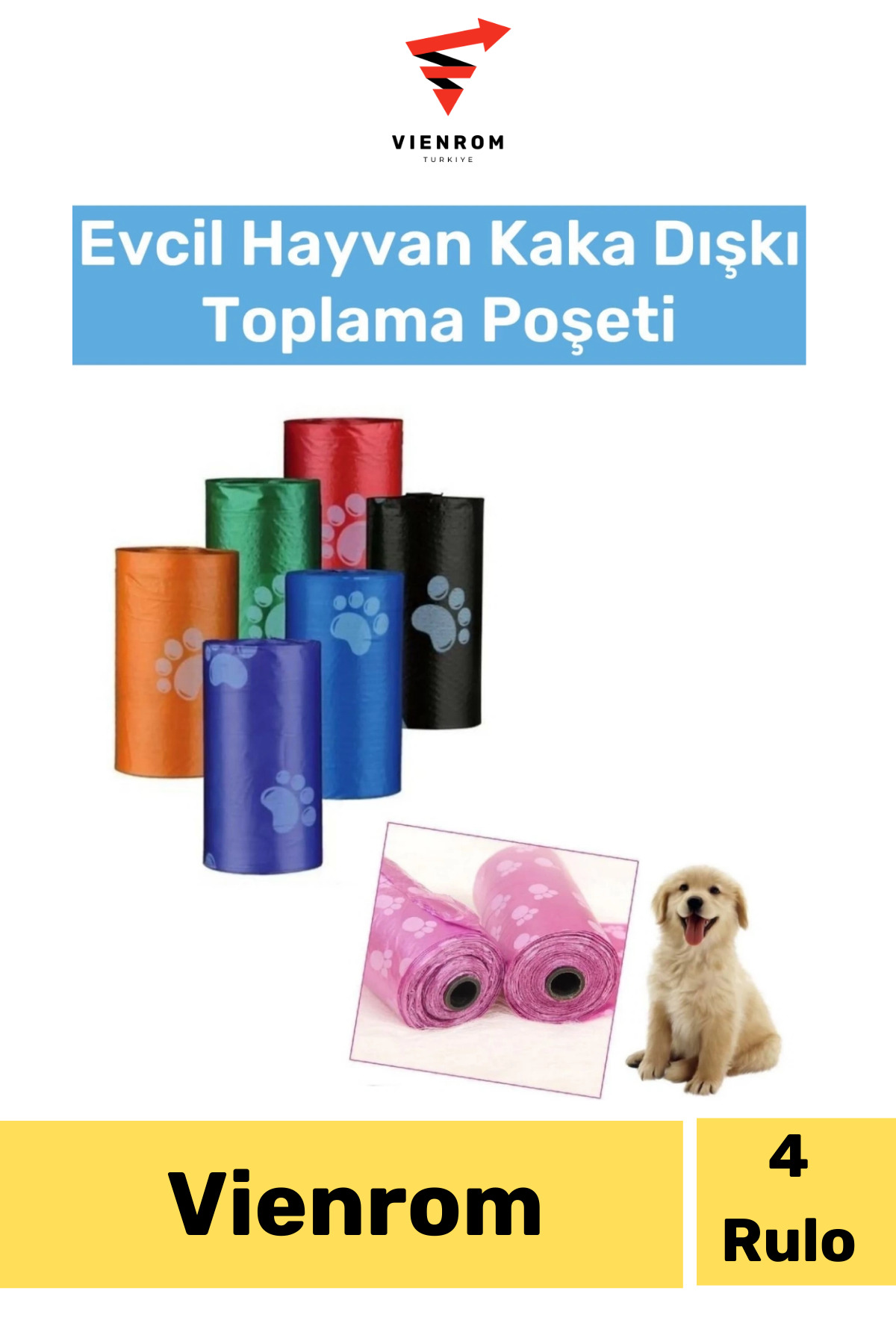 Vienrom #KöpekEğitimÜrünü Kaka Poşeti Torbası 4 Paket 60 Adet Rulo Hayvan Dışkı Toplama Köpek Eğitim Ürünü