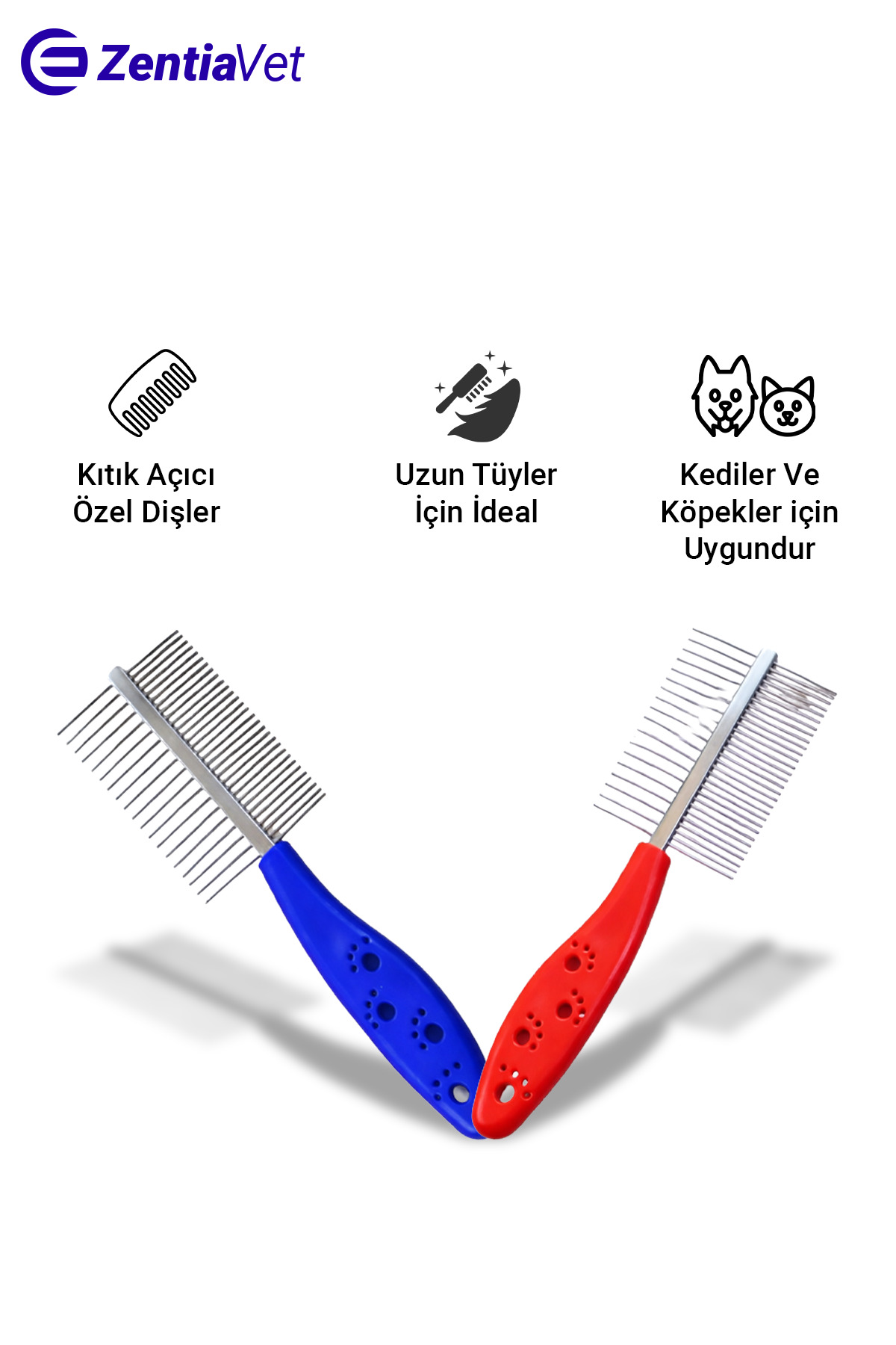 zentiavet Kedi ve Köpek Çift Taraflı Kıtık Açıcı Tarak - Görsel 3