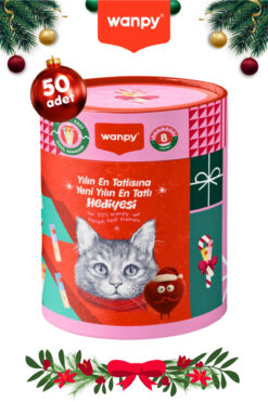 Wanpy 8 Lezzet 50li Kedi Ödül Kreması Yılbaşı Paketi Özel Kutulu - Sticker & Ayraç Hediyeli