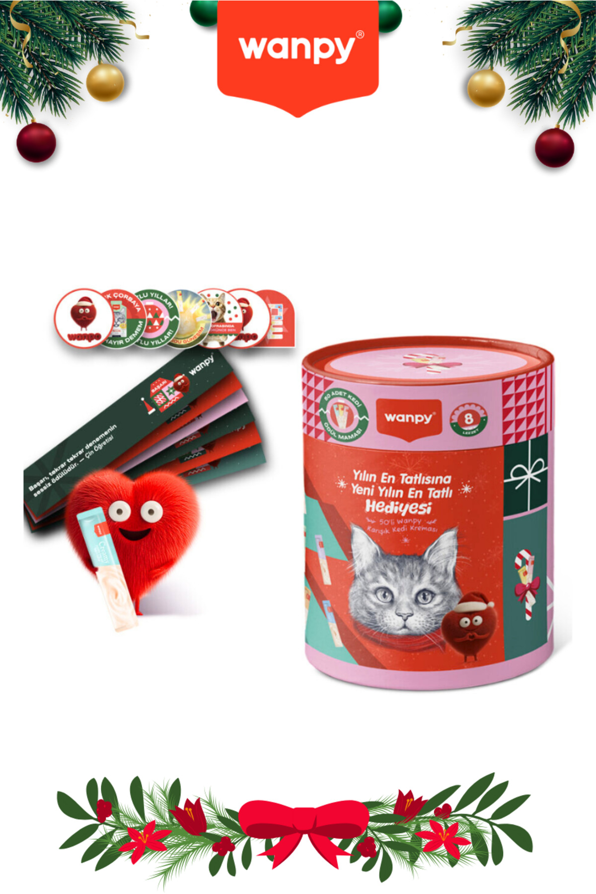 Wanpy 8 Lezzet 50li Kedi Ödül Kreması Yılbaşı Paketi Özel Kutulu - Sticker & Ayraç Hediyeli - Görsel 2