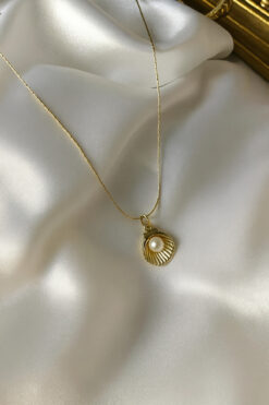 monalisatoka Kadın İncili İstiridye Uçlu Gold Kolye