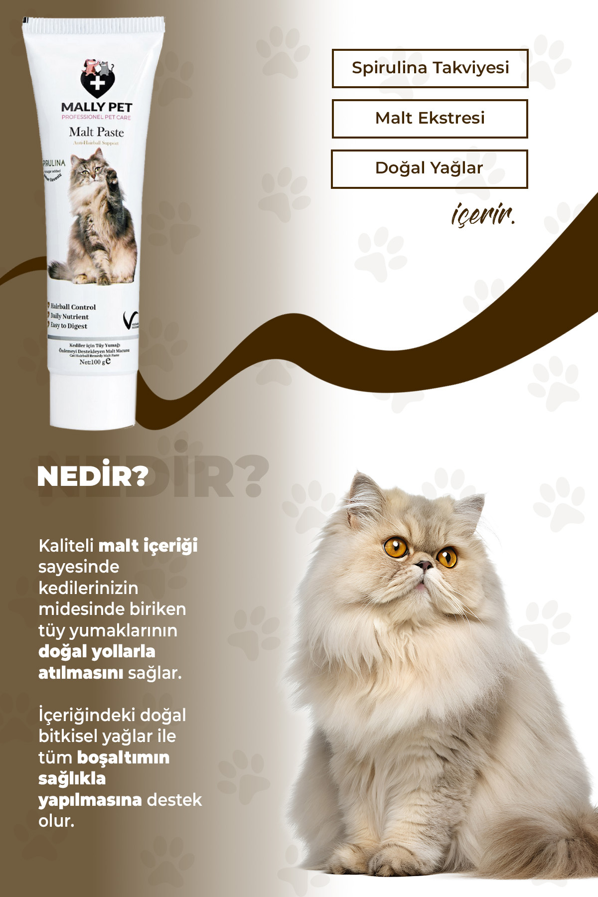MALLY PET PROFESSIONEL PET CARE Kediler İçin Malt Paste – Tüy Yumağı Önleyici, Sindirim Destekli, Lezzetli Macun - Görsel 2