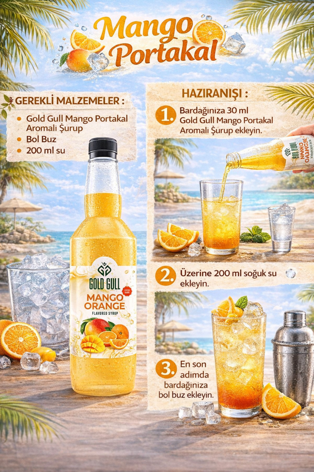 gold gull Mango Portakal Şurup (Konsantre) 300 ml. - Görsel 2