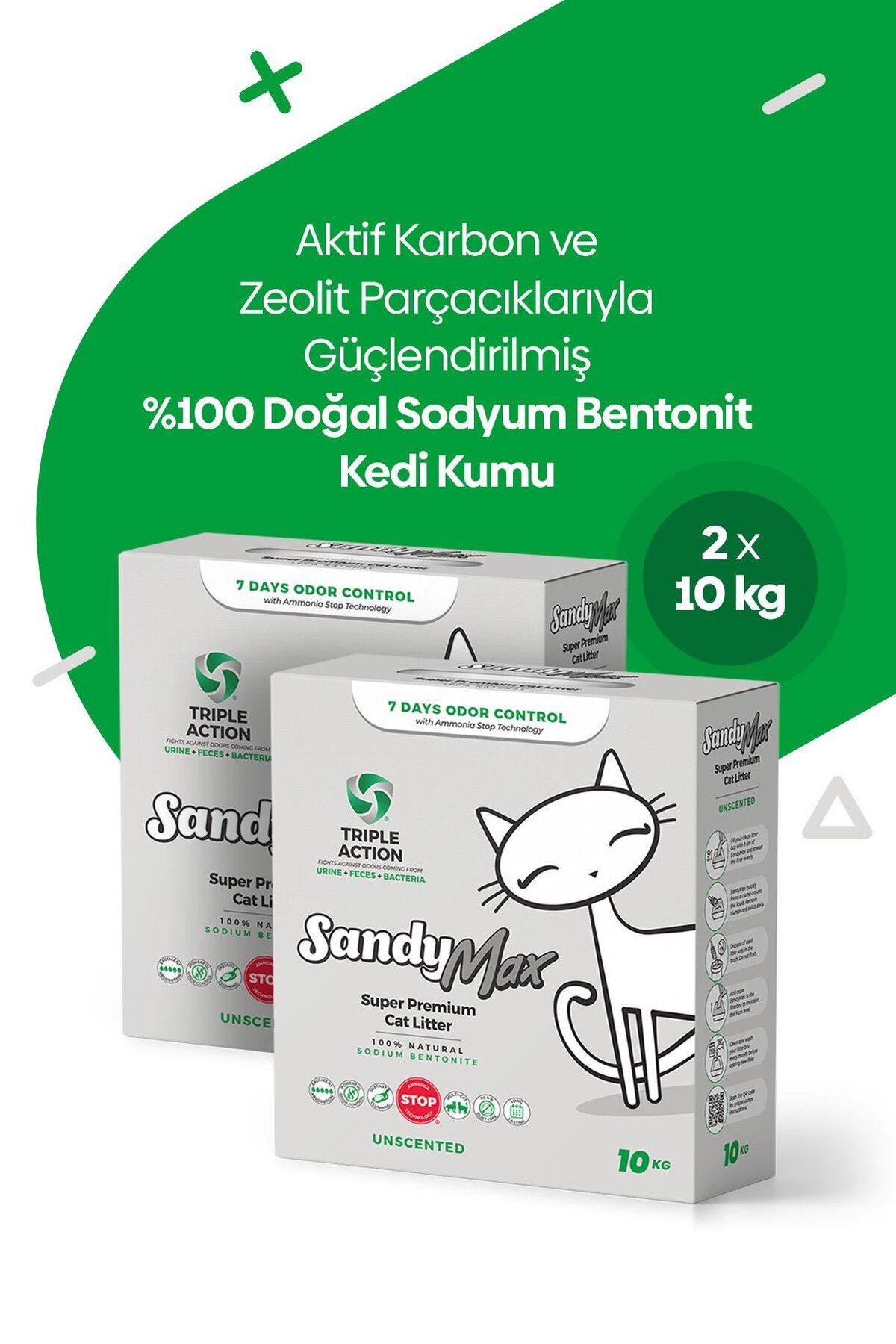Sandy SandyMax Triple Action Kokusuz Kedi Kumu 2x10kg