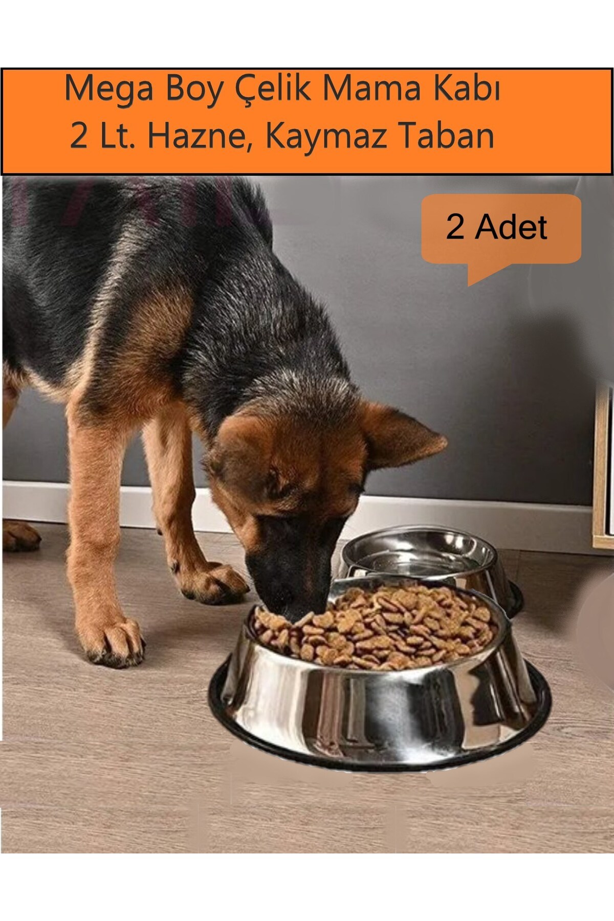 Duffa 2 Adet Büyük Boy Paslanmaz Çelik Mama Ve Su Kabı, Kaymaz Alt Taban 33 Cm (2000 ML-67 OZ)