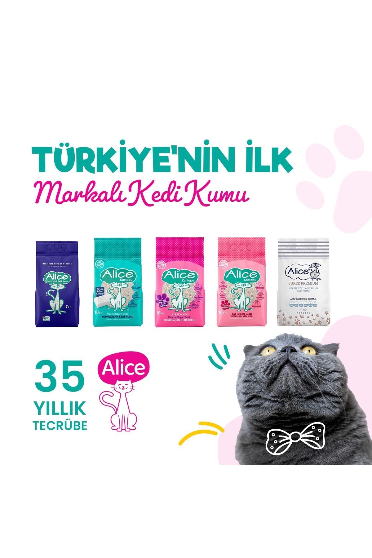Alice Kartopu İnce ve Beyaz Taneli Pudra Kokulu Kedi Kumu 2x10 lt. - Görsel 2