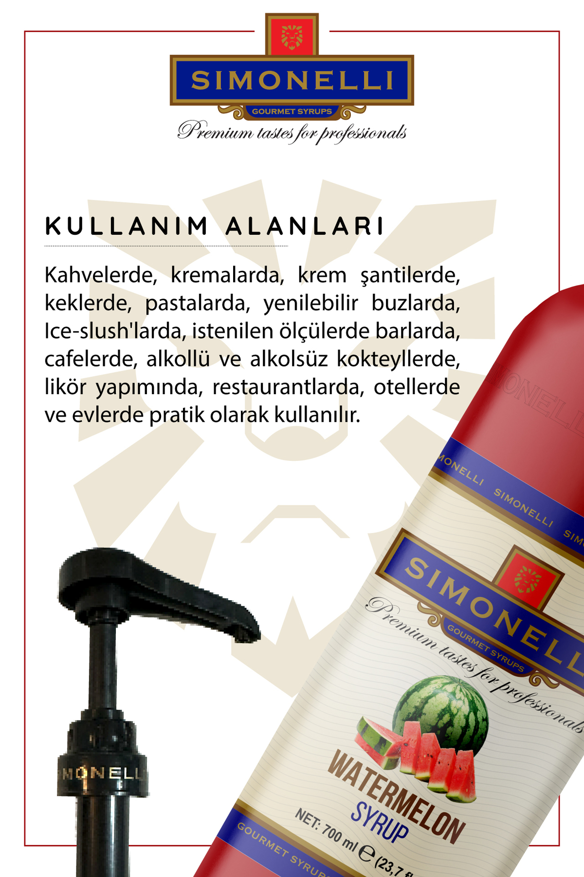 Simonelli Kahve Ve Kokteyl Şurubu Karpuz Aromalı 700 ml Pompa Hediyeli - Görsel 3