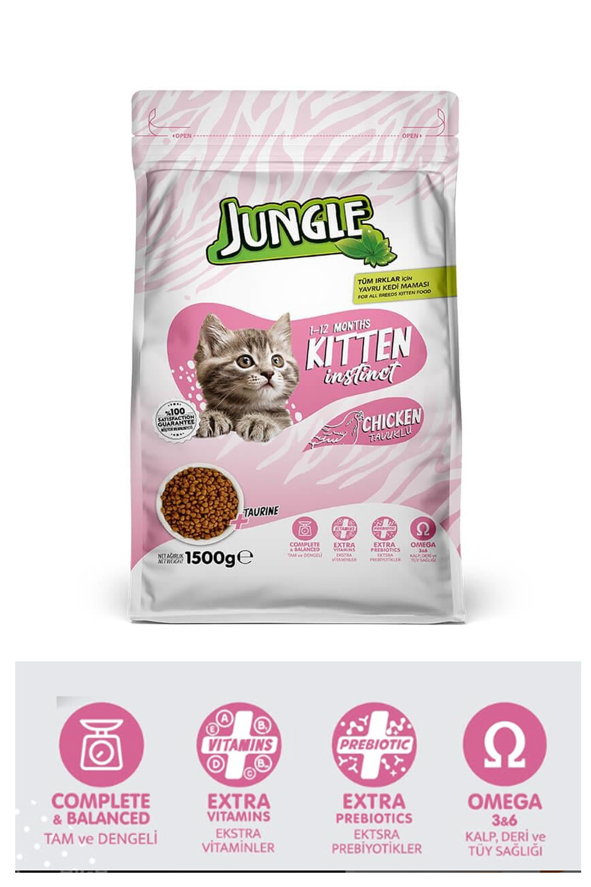 Jungle Tavuklu Yavru Kedi Maması 1.5 Kg Ekstra Vitamin ve Prebiyotik Yeni Ambalaj 1500 gr
