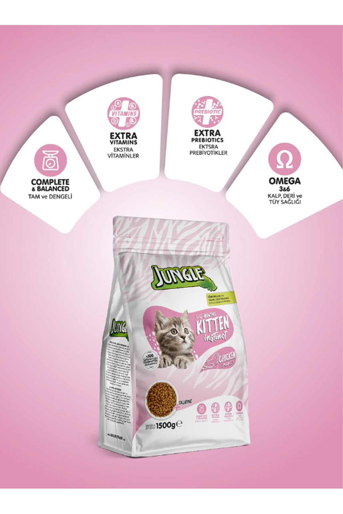 Jungle Tavuklu Yavru Kedi Maması 1.5 Kg Ekstra Vitamin ve Prebiyotik Yeni Ambalaj 1500 gr - Görsel 3