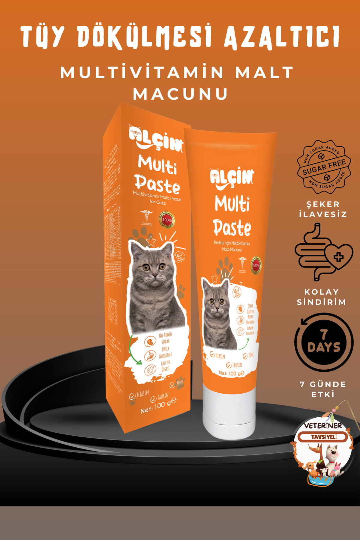 ALÇİN Multivitamin Macun 100g (KEDİLERDE BAĞIŞIKLIK SİSTEMİ DESTEKLEYİCİ TÜY YUMAK ÖNLEYİCİ MACUN)