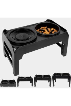 YENİTECH Ayarlanabilir Yükseltilebilir Köpek Kedi Mama Kabı Yavaş Yeme ve Sıçrama Önleyici Su Kabı 2’li Set