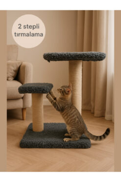 Genel Markalar İki Adımlı Stepli Oyun Alanlı Ve Eğlenceli 44 Cm Kedi Tırmalama Tahtası
