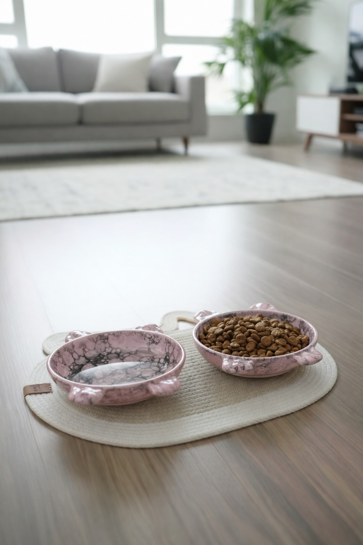 ALFO Seramik Pati ve Kulak Figürlü Kedi Mama, Yaş Mama ve Su Kabı 150 ml 2 Adet