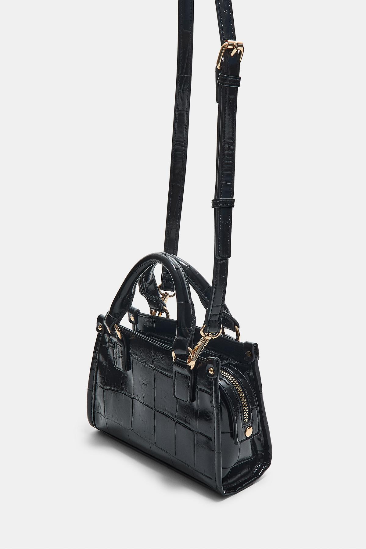 Stradivarius Timsah Deseni Görünümlü Mini Tote Çanta - Görsel 3