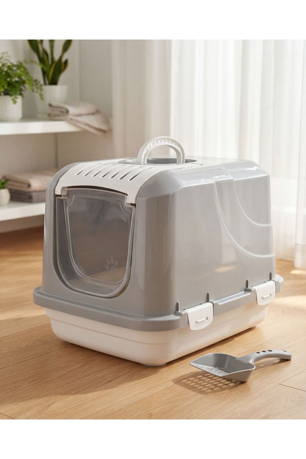 Orgakitty Dev XXL Boy Kapalı Kedi Tuvaleti Koku Filtreli Ve Elekli Kürek 65x45x45