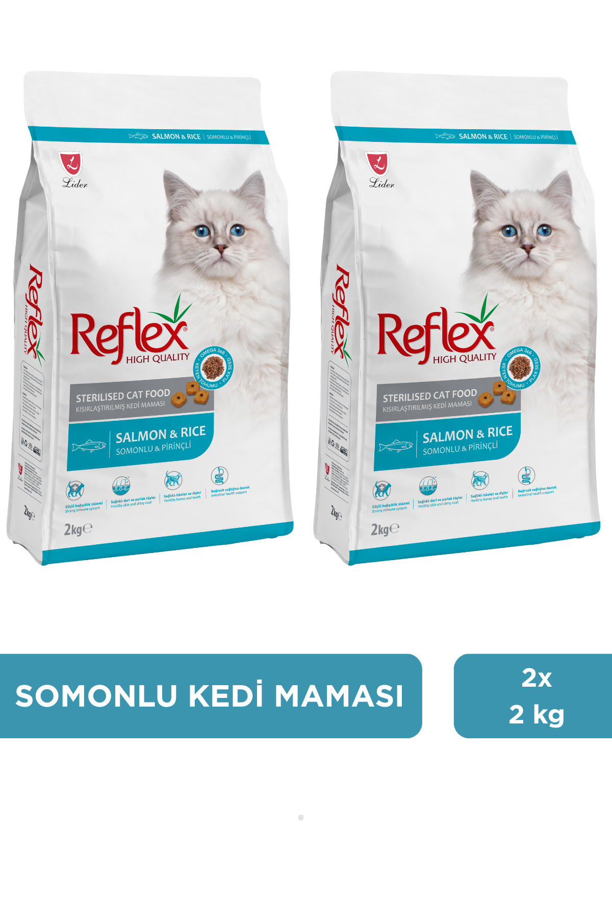 Reflex Kısırlaştırılmış / Sterilised Somonlu ve Pirinçli Kedi Maması 2 kg x 2