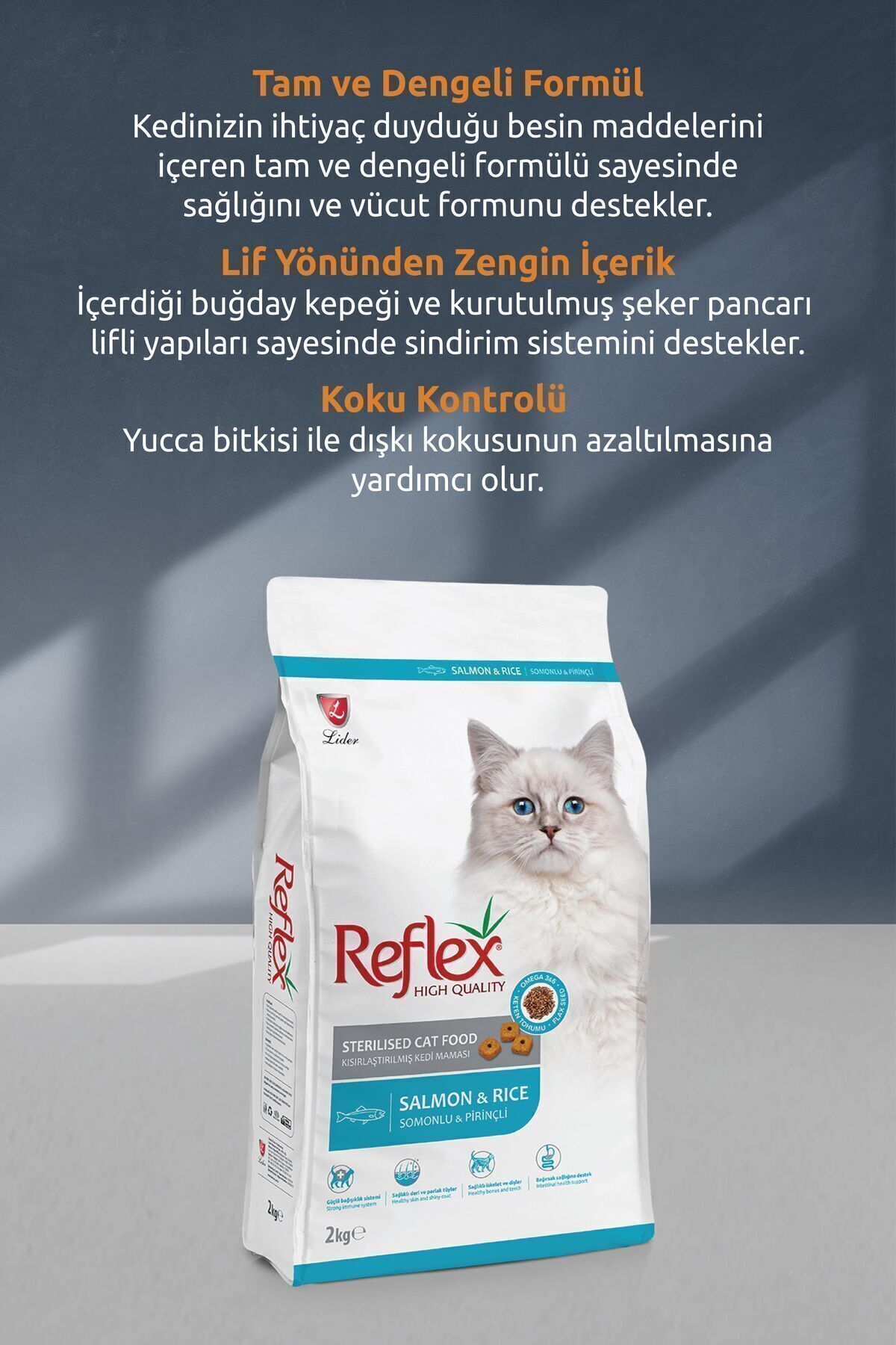 Reflex Kısırlaştırılmış / Sterilised Somonlu ve Pirinçli Kedi Maması 2 kg x 2 - Görsel 3