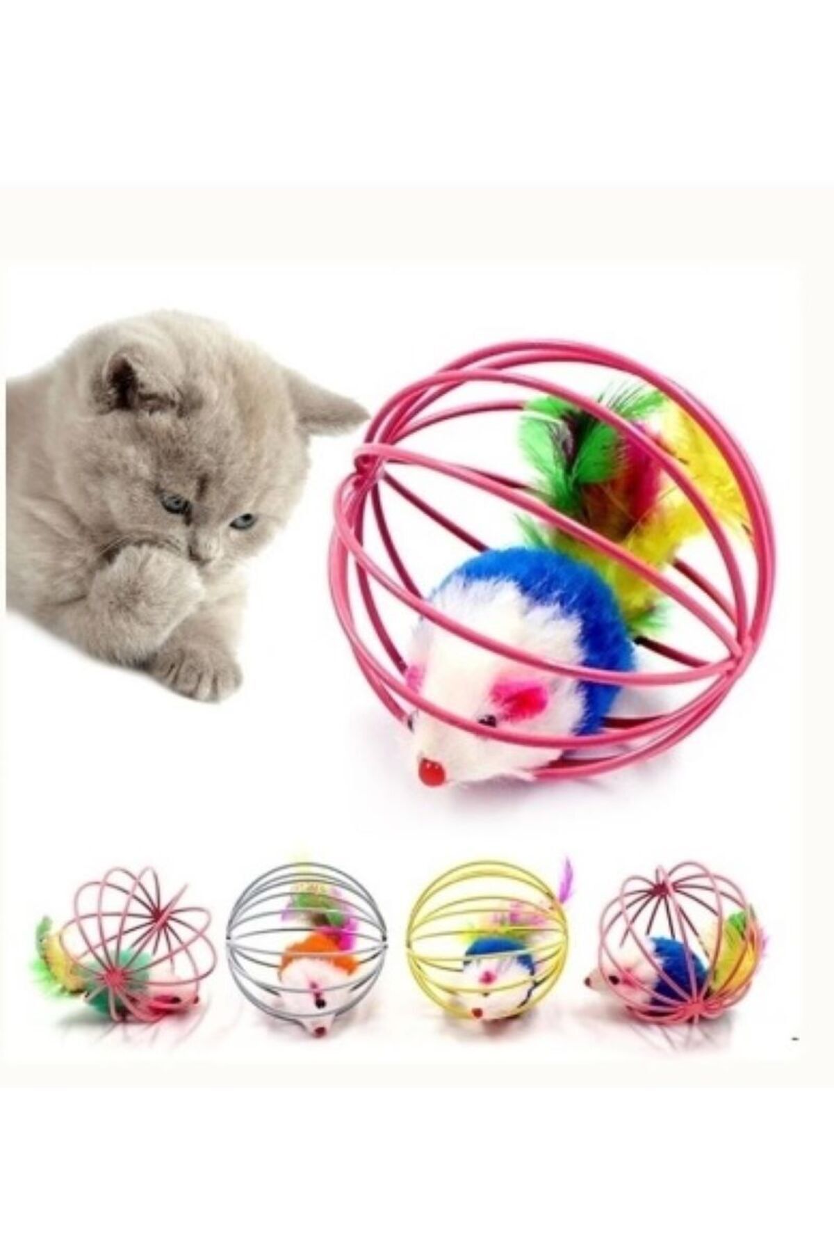 Genel Markalar TEKLİ PELUŞ FARE KAFESİ KEDİ OYUNCAĞI