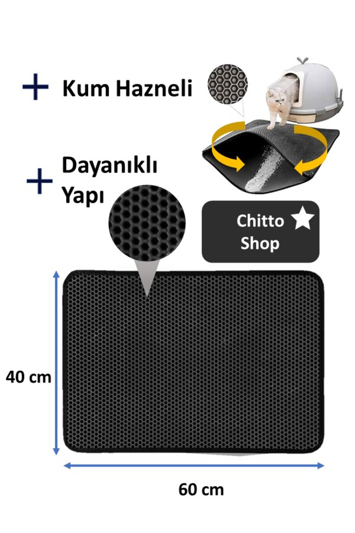 chittoshop Kapalı Kedi Tuvaleti - Elekli Paspas ve Kürek Hediyeli - Görsel 3
