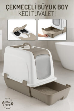 Nandy Kids Büyük Boy Çekmeceli Kedi Tuvaleti – Kapalı, Kolay Temizlik, Koku Önleyici Filtreli