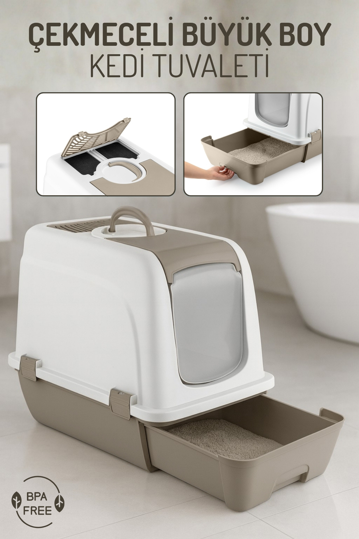 Nandy Kids Büyük Boy Çekmeceli Kedi Tuvaleti – Kapalı, Kolay Temizlik, Koku Önleyici Filtreli