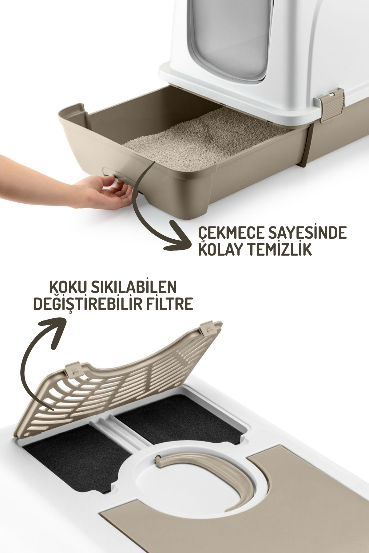 Nandy Kids Büyük Boy Çekmeceli Kedi Tuvaleti – Kapalı, Kolay Temizlik, Koku Önleyici Filtreli - Görsel 2