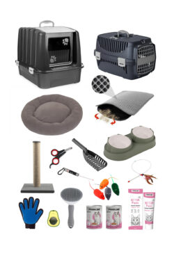 Pribor Kedi Başlangıç Seti Kapalı Tuvaletli Lüx 20 Parça Siyah-gri