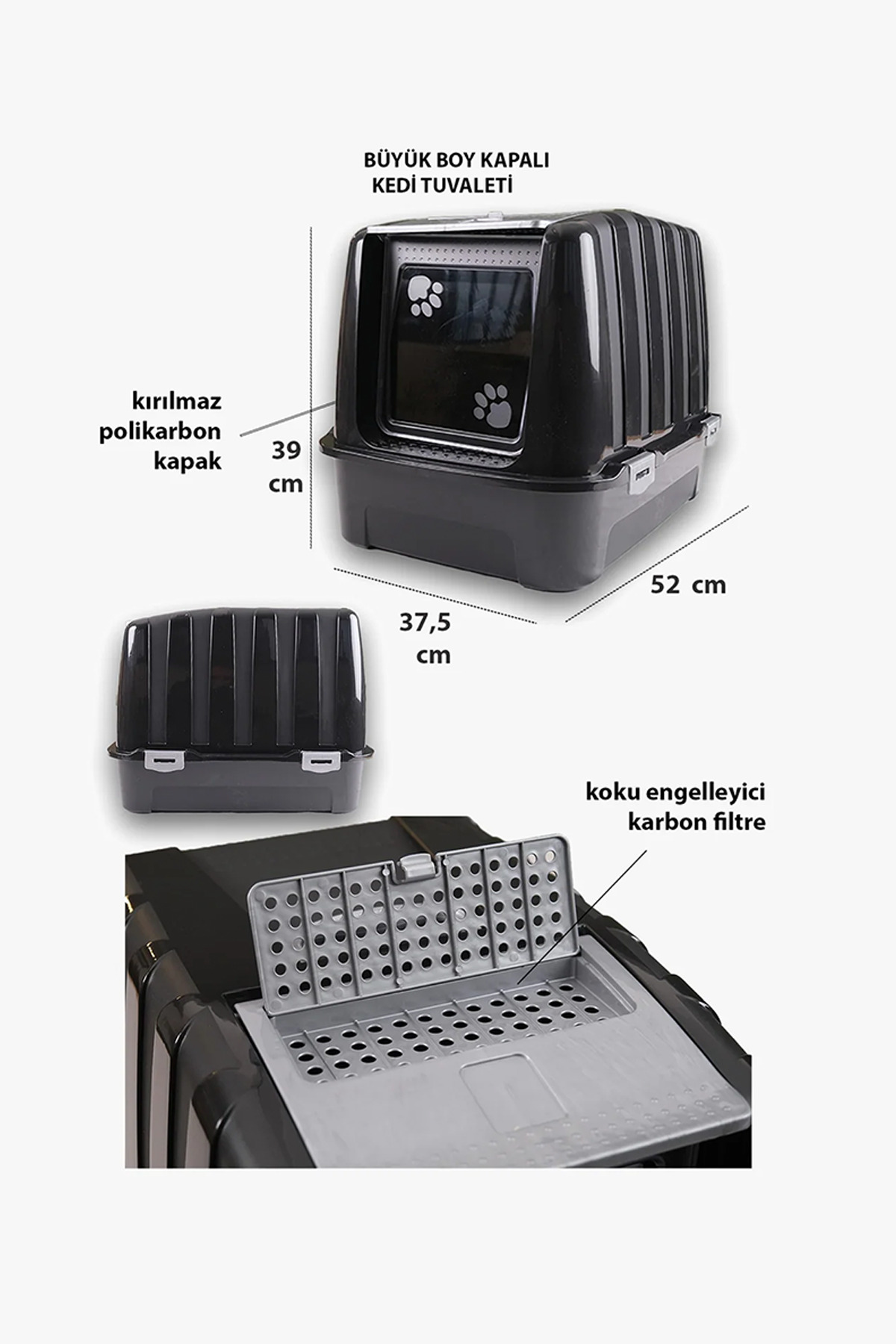 Pribor Kedi Başlangıç Seti Kapalı Tuvaletli Lüx 20 Parça Siyah-gri - Görsel 2