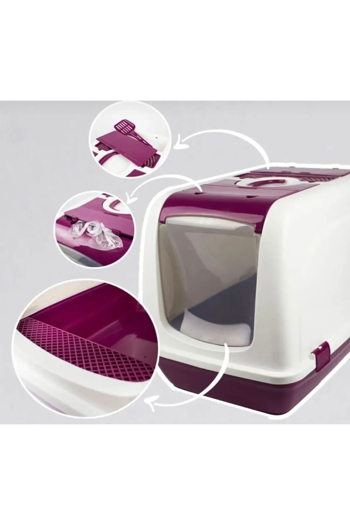 abnturk Kedi Tuvaleti XXL Kapalı Büyük boy (52*66*46)Cm Elekli Paspas Hediyeli - Görsel 2