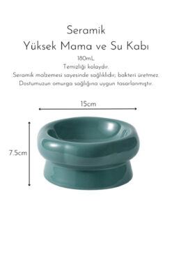 Genel Markalar Yeşil Seramik Mama ve Su Kabı 180mL, Sağlıklı ve Şık Tasarım