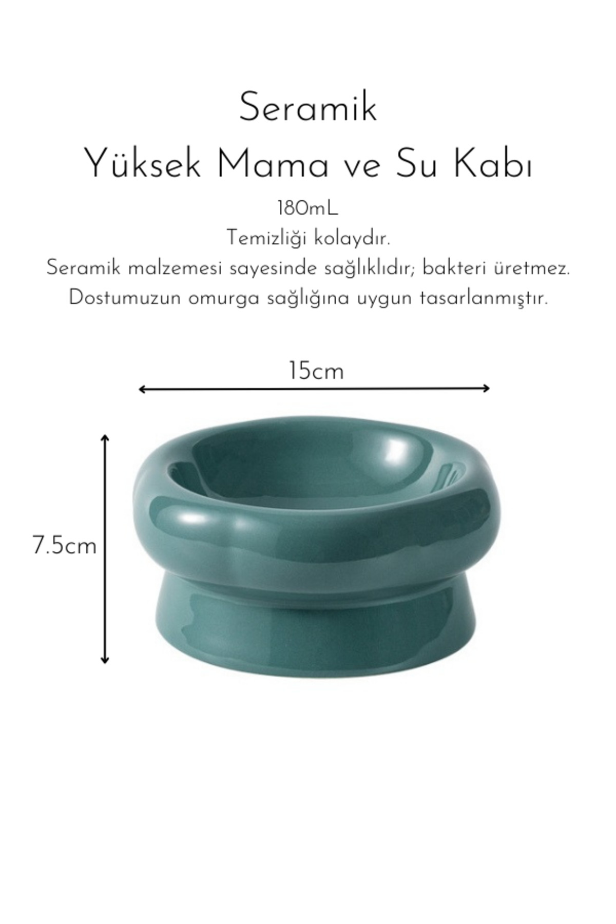 Genel Markalar Yeşil Seramik Mama ve Su Kabı 180mL, Sağlıklı ve Şık Tasarım