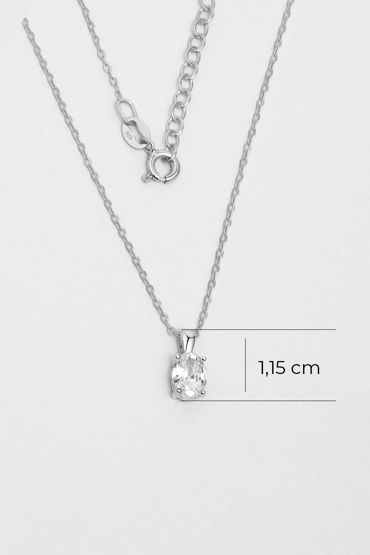 So CHIC... Oval Kesim 18 Ayar Beyaz Altın Kaplama 45 Cm Gümüş Kolye - Görsel 3