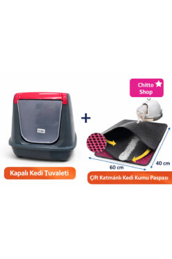 chittoshop Kapalı Kedi Tuvaleti + Çift Katmanlı Kedi Kumu Paspası Seti (Kürek Hediyeli)