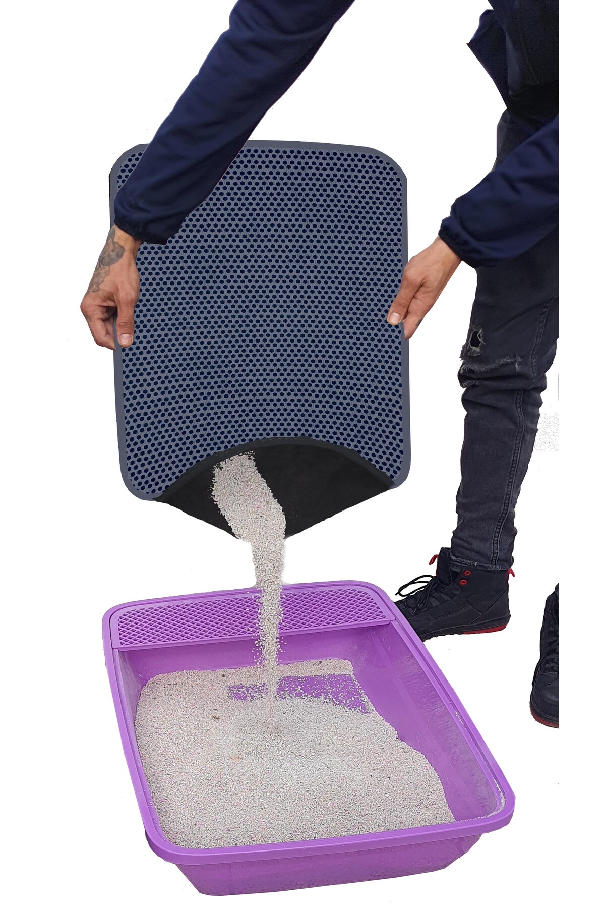 PeraMila Büyük Boy Elekli WC Önü Gri Kedi Kumu Paspası 60x80 cm - Görsel 2