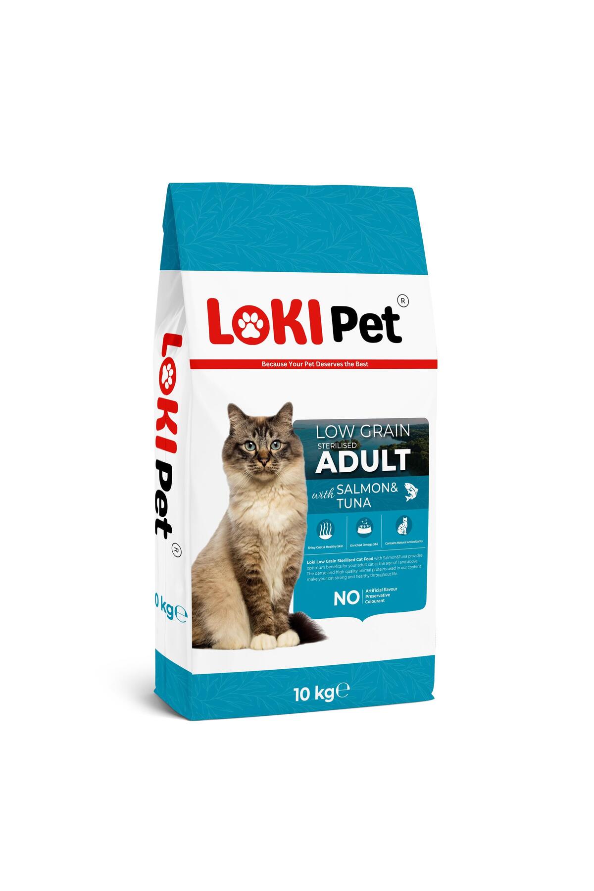 lokipet Loki Pet Düşük Tahıllı Somonlu & Ton Balıklı Kısırlaştırılmış Yetişkin Kedi Maması 10 kg