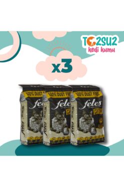 FELES Tozsuz Kedi Kumu 3 Adet Poşet (TAMAMEN DOĞAL , AKTİF KARBONLU)