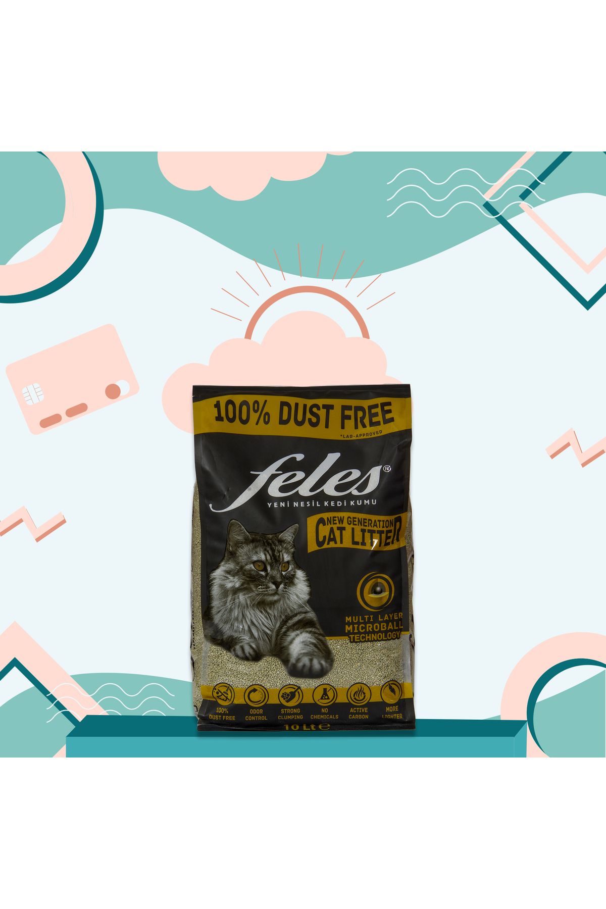 FELES Tozsuz Kedi Kumu 3 Adet Poşet (TAMAMEN DOĞAL , AKTİF KARBONLU) - Görsel 2