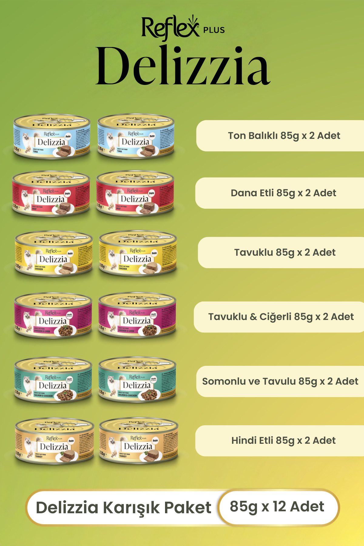 Reflex Plus Delizzia / Sos İçinde Parça Etli Karışık Yetişkin Kedi Maması 85g x 12 Adet